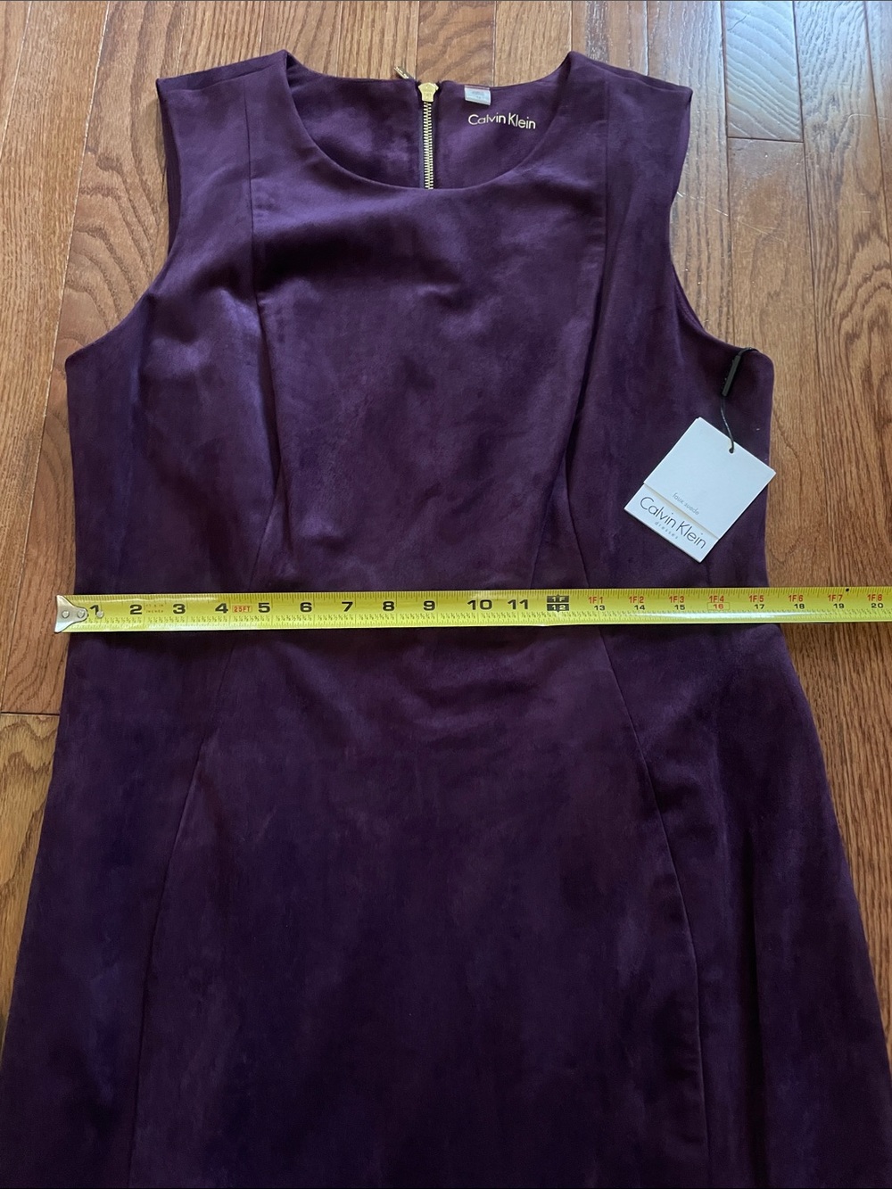 Calvin Klein Plum Faux Suede Sleeveless Shift Dress Women’s Sz 14 NWT - Picture 4 of 9